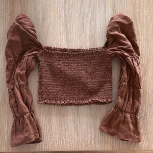 Reformation Smocked Sleeve Crop Shirt